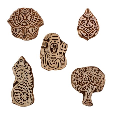 Set of 5 Piece New Mix Wooden Printing Blocks